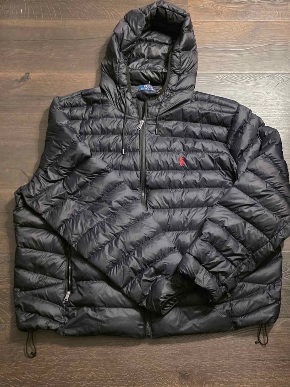 Polo by Ralph Lauren Black Quilted Puffer Jacket with Red Polo Logo